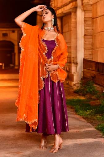 Purple aari  embrodired suit set