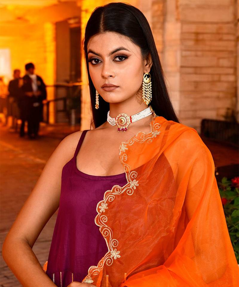 Purple aari  embrodired suit set