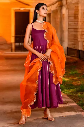 Purple aari  embrodired suit set