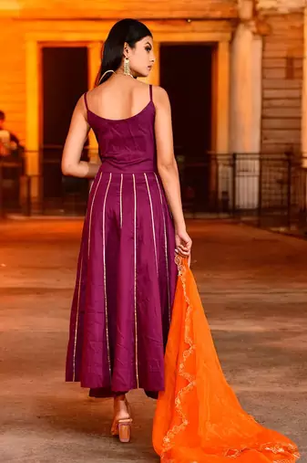 Purple aari  embrodired suit set