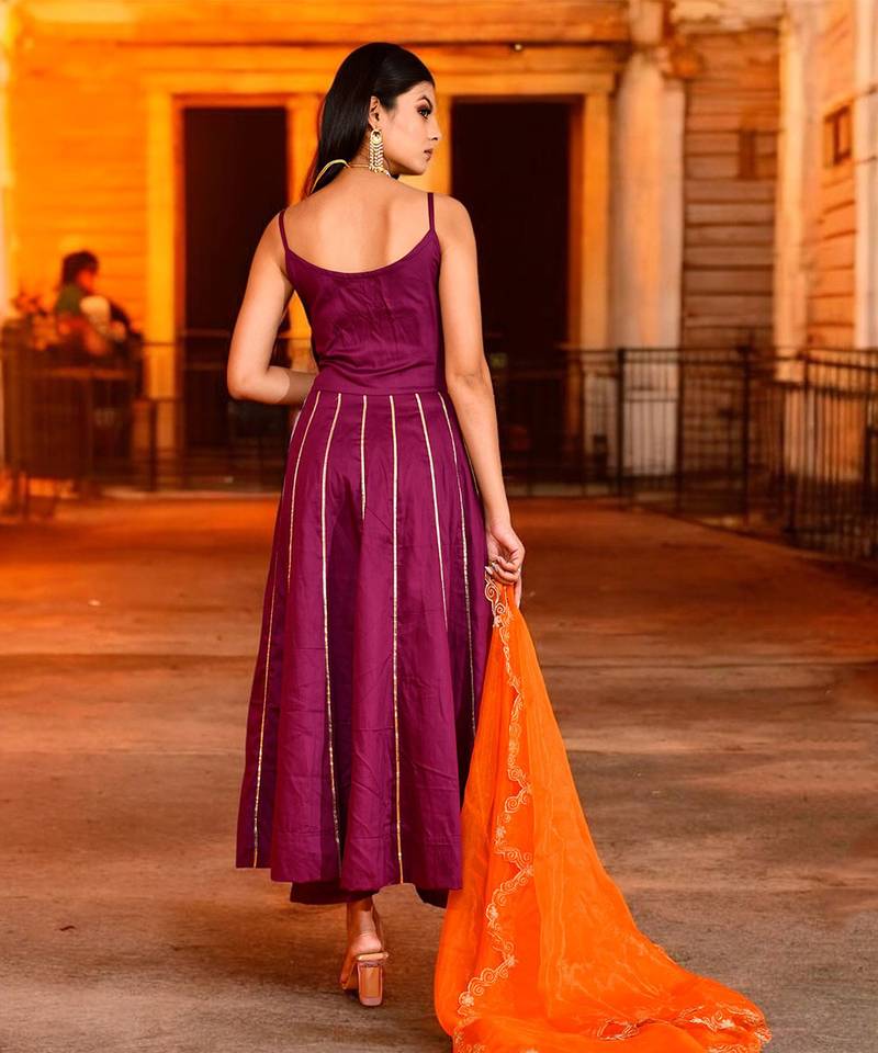 Purple aari  embrodired suit set