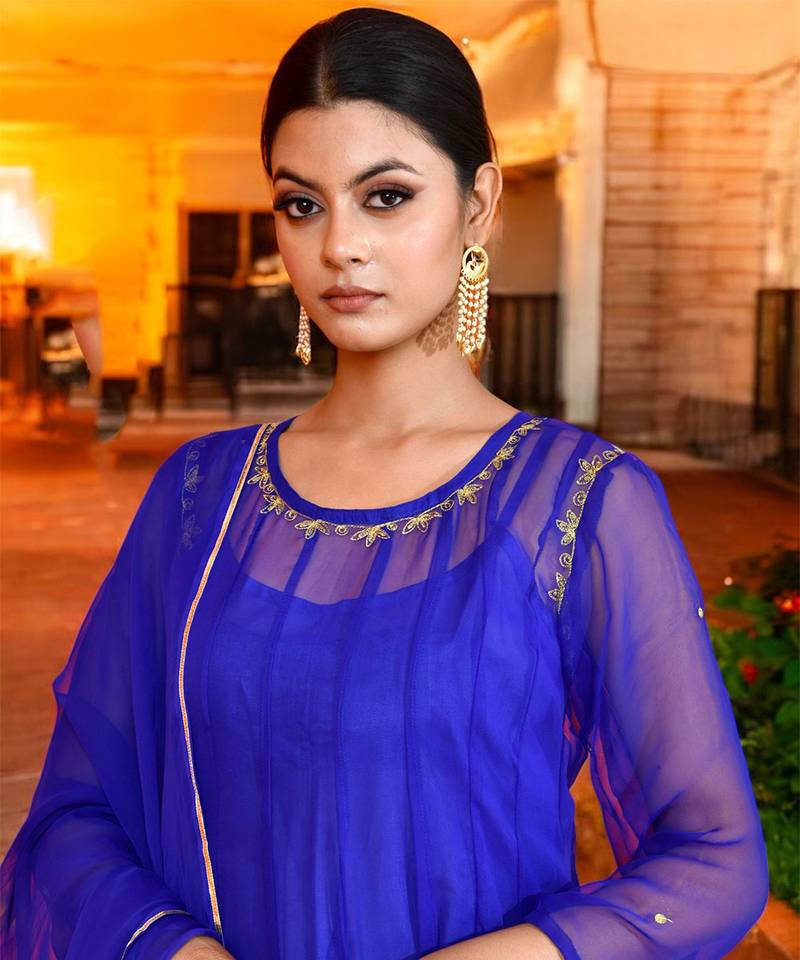 Blue georgette suit set