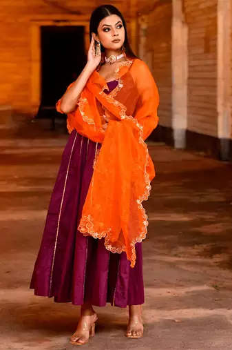 Purple aari  embrodired suit set