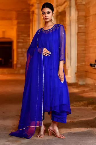 Blue georgette suit set