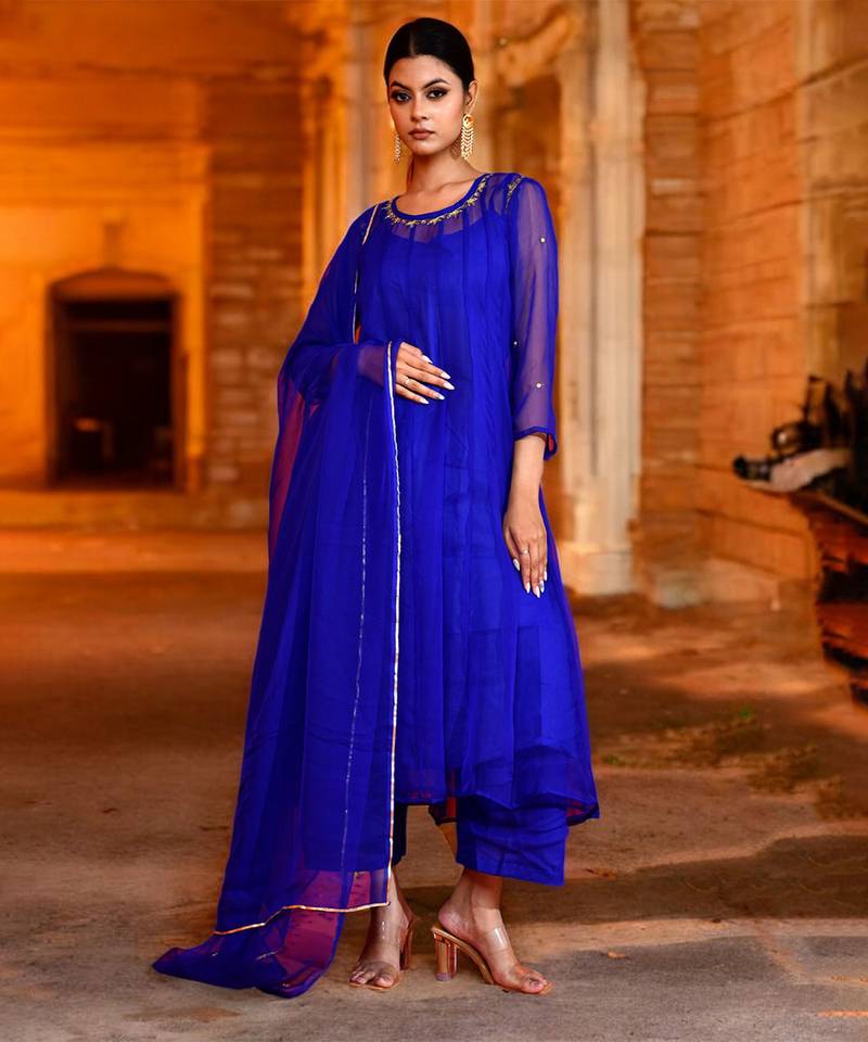 Blue georgette suit set