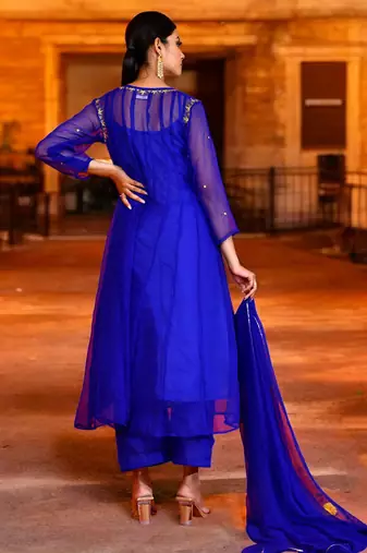 Blue georgette suit set
