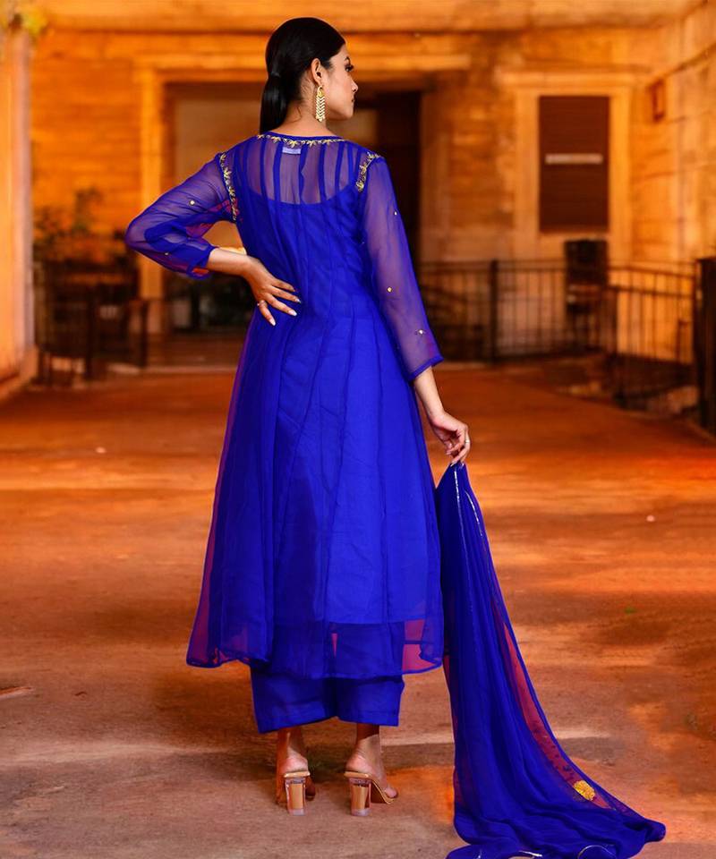 Blue georgette suit set
