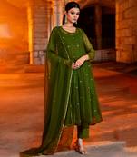 Olive green georgette suit set