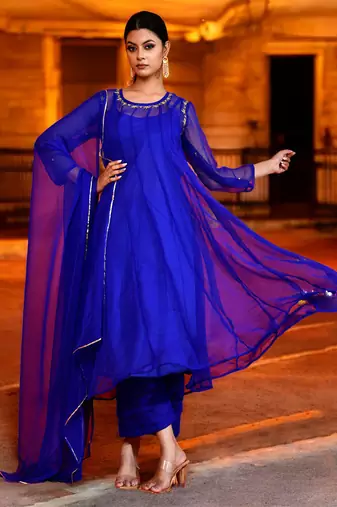 Blue georgette suit set