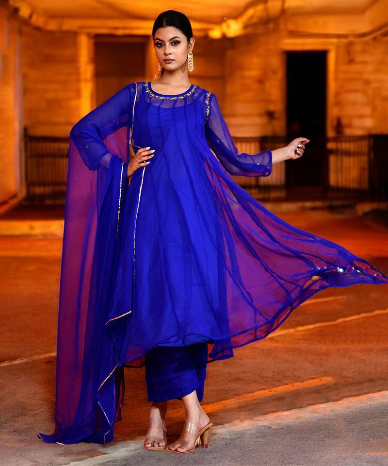 Blue georgette suit set