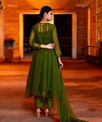 Olive green georgette suit set 4