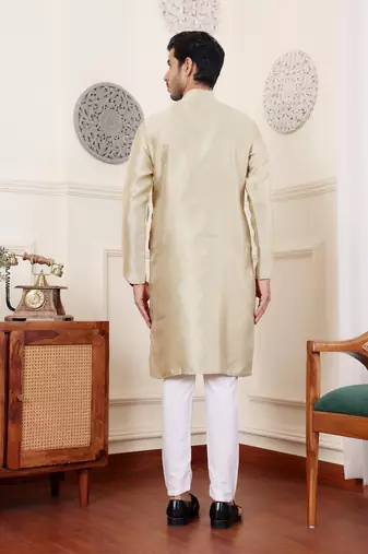 Golden green viscosee fabric wevon jacquard work ethnic men's kurta payjama set