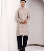 Light brown viscose fabric wevon jacquard work ethnic ceremonial wear kurta