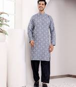 Blue viscose fabric wevon jacquard work ethnic ceremonial wear kurta