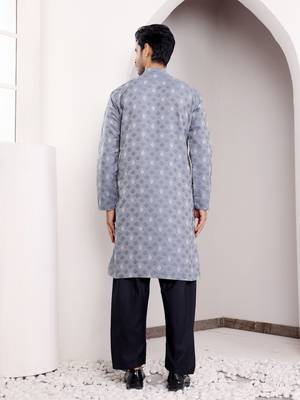 Blue viscosee fabric wevon jacquard work ethnic ceremonial wear kurta 2