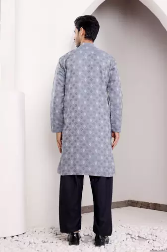 Blue viscosee fabric wevon jacquard work ethnic ceremonial wear kurta