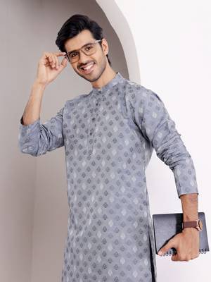 Blue viscosee fabric wevon jacquard work ethnic ceremonial wear kurta 3