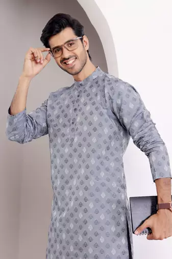 Blue viscosee fabric wevon jacquard work ethnic ceremonial wear kurta