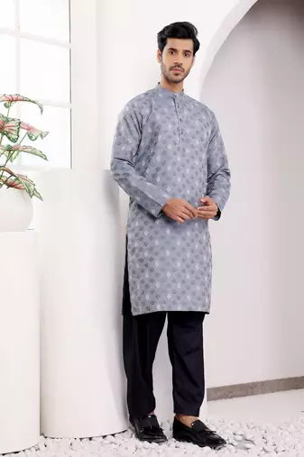 Blue viscosee fabric wevon jacquard work ethnic ceremonial wear kurta