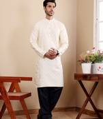 Off white viscose fabric wevon jacquard work ethnic ceremonial wear kurta