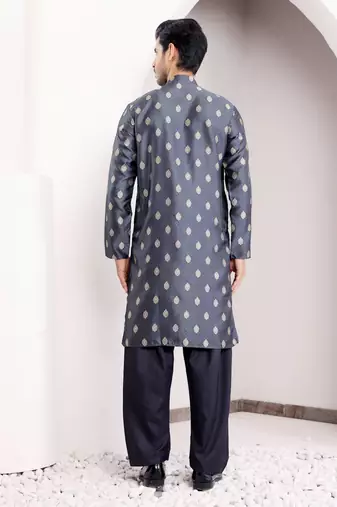 Navy blue viscosee fabric wevon jacquard work ethnic ceremonial wear kurta