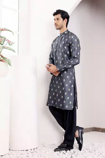 Navy blue viscosee fabric wevon jacquard work ethnic ceremonial wear kurta