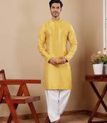 Beautiful chikankari embroidery work yellow viscose fabric partywear kurta payjama