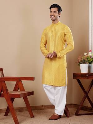 Beautiful chikankari embroidery work yellow viscosee fabric partywear kurta payjama 3