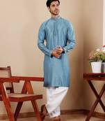 Beautiful chikankari embroidery work blue viscose fabric partywear kurta payjama