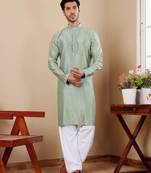 Beautiful chikankari embroidery work green viscose fabric partywear kurta payjama