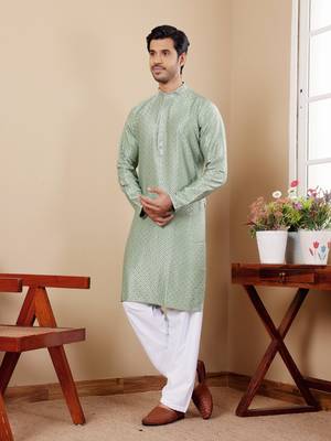 Beautiful chikankari embroidery work green viscosee fabric partywear kurta payjama 3
