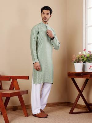 Beautiful chikankari embroidery work green viscosee fabric partywear kurta payjama 4