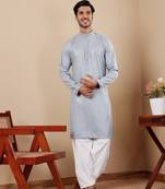 Beautiful chikankari embroidery work blue viscose fabric partywear kurta payjama