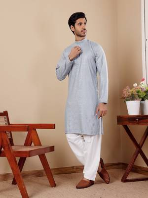 Beautiful chikankari embroidery work blue viscosee fabric partywear kurta payjama 3