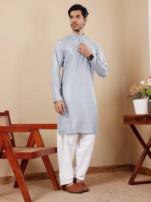 Beautiful chikankari embroidery work blue viscosee fabric partywear kurta payjama 4