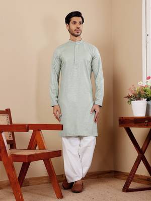 Beautiful chikankari embroidery work pista viscosee fabric partywear kurta payjama 1