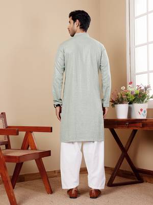 Beautiful chikankari embroidery work pista viscosee fabric partywear kurta payjama 2