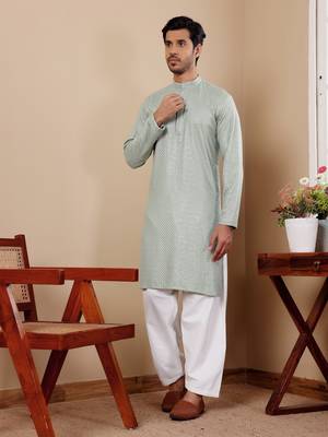 Beautiful chikankari embroidery work pista viscosee fabric partywear kurta payjama 3