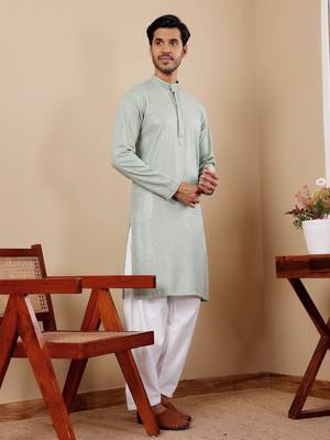 Beautiful chikankari embroidery work pista viscosee fabric partywear kurta payjama 4