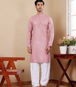 Beautiful chikankari embroidery work pink viscose fabric partywear kurta payjama