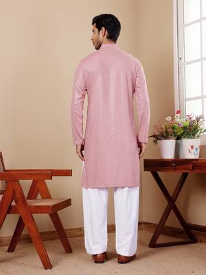 Beautiful chikankari embroidery work pink viscosee fabric partywear kurta payjama 2