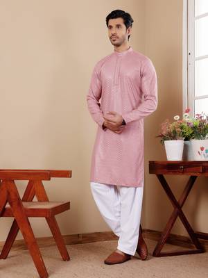 Beautiful chikankari embroidery work pink viscosee fabric partywear kurta payjama 3