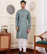 Beautiful chikankari embroidery work green color viscose fabric partywear kurta payjama