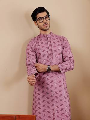 Beautiful chikankari embroidery work pinkish purple viscose fabric partywear kurta payjama 3