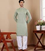 Pastel green beautiful chikankari embroidery work festivewear kurta payjama for men's