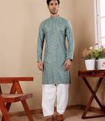 Green beautiful chikankari embroidery work festivewear kurta payjama for men's