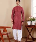 Berry red beautiful chikankari embroidery work festivewear kurta payjama for men's
