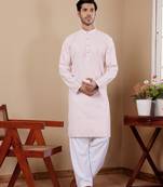 Pink beautiful chikankari embroidery work festivewear kurta payjama for men's
