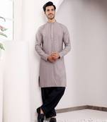  chikankari embroidery work grey festive wear kurta for men