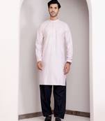 Designer chikankari embroidery work light pink festive wear kurta for men